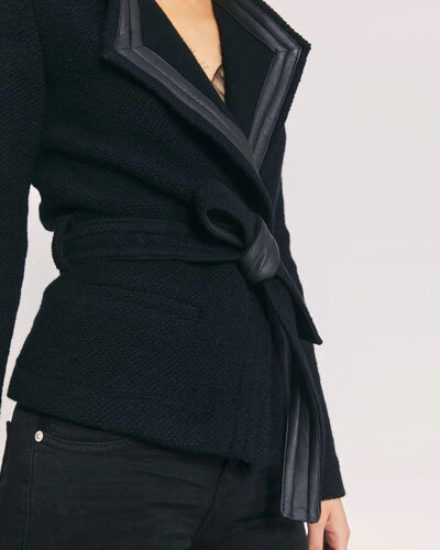 Shop Iro Awa Leather Trimmed Wool Jacket In Black