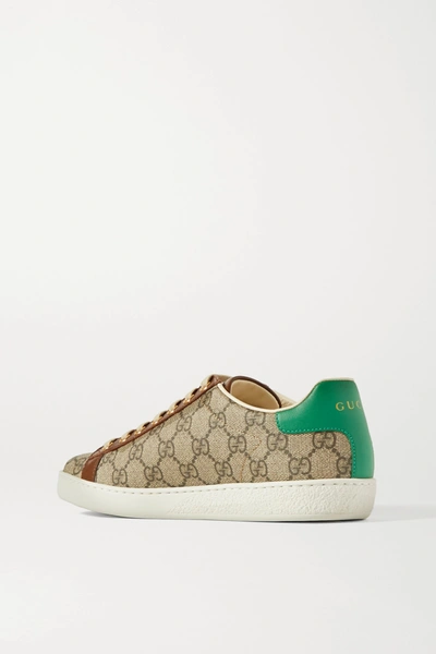 Shop Gucci New Ace Leather-trimmed Printed Coated-canvas Sneakers In Brown