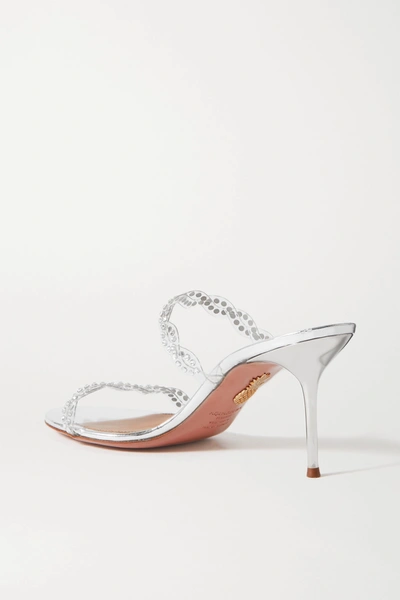 Shop Aquazzura Heaven 75 Crystal-embellished Pvc And Metallic Leather Mules In Silver