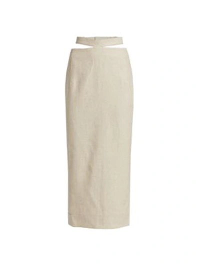 Shop Jacquemus La Jupe Valerie Linen-blend Midi Skirt In Beige