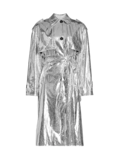 Shop Msgm Metallic Trench Coat In Silver