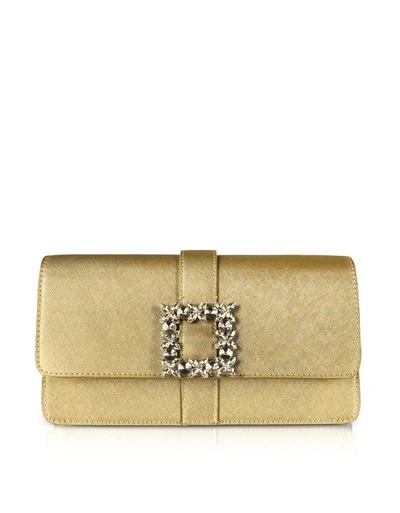 Shop Ermanno Scervino Saffiano Eco-leather Crystals Clutch In Gold