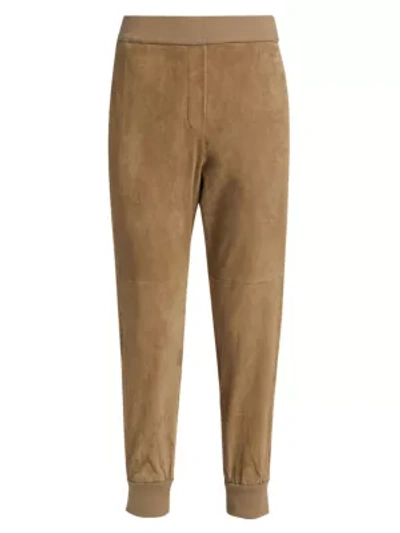 Shop Brunello Cucinelli Suede Stretch Pull-on Pants In Sand