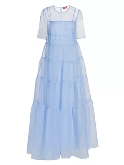 Shop Staud Hyacinth Tiered Organza Dress In French Blue