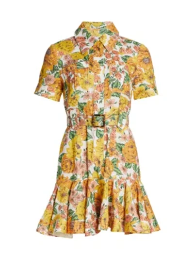 Shop Zimmermann Poppy Belted Mini Dress In Sunshine Floral