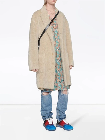 Shop Gucci Single-breasted Oversize Coat In Neutrals