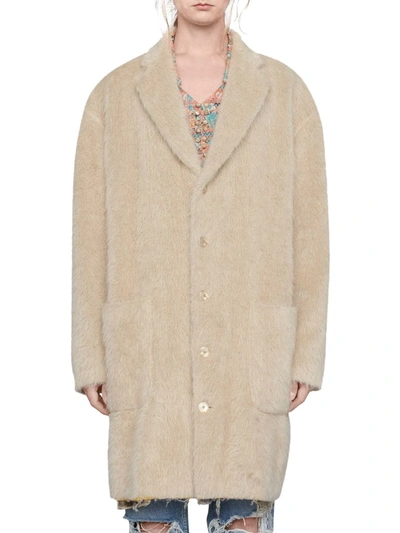 Shop Gucci Single-breasted Oversize Coat In Neutrals