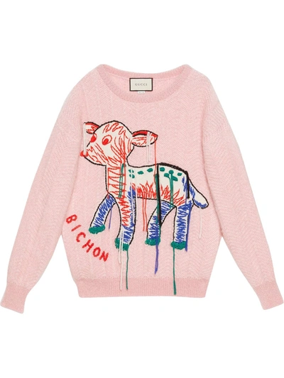 Shop Gucci Fawn Intarsia Knitted Jumper In Pink