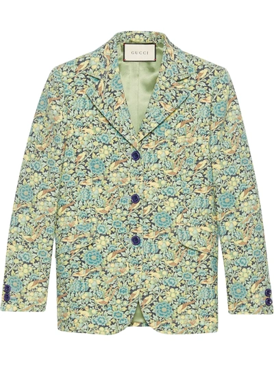 Shop Gucci Liberty Floral Wool Jacket In Green