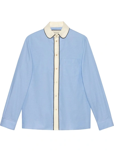 Shop Gucci Round-collar Oxford Cotton Shirt In Blue