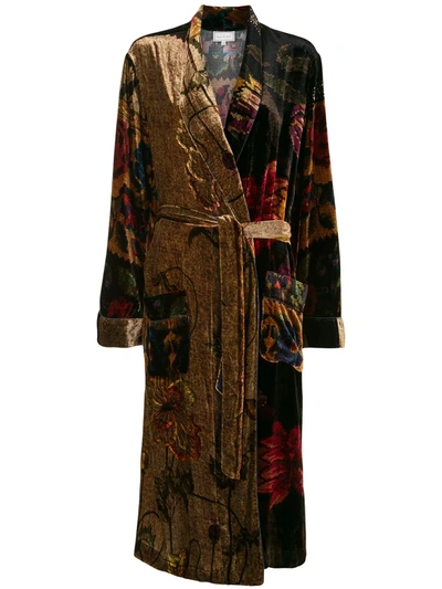 Shop Pierre-louis Mascia Floral-print Tie-waist Coat In Multicolour