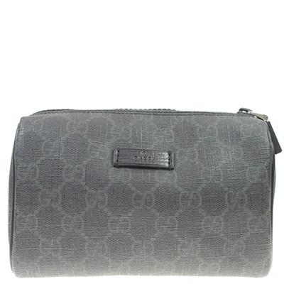 Pre-owned Gucci Grey Gg Supreme Canvas Cosmetic Pouch In Black