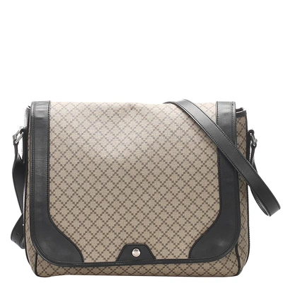 Pre-owned Gucci Brown Diamante Coated Canvas Messenger Bag In Beige