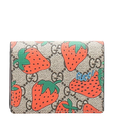 Pre-owned Gucci Brown/beige Gg Supreme Strawberry Canvas Wallet