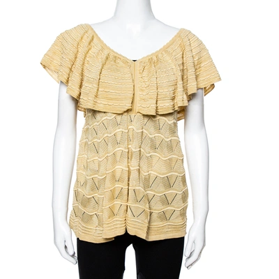 Pre-owned Missoni M  Beige Patterned Knit Ruffled Overlay Top M