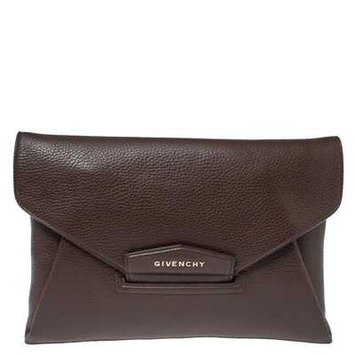 Pre-owned Givenchy Brown Leather Antigona Envelope Clutch