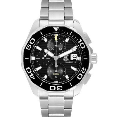 Pre-owned Tag Heuer Black Stainless Steel Aquaracer Chronograph Cay211a Men's Wristwatch 43 Mm