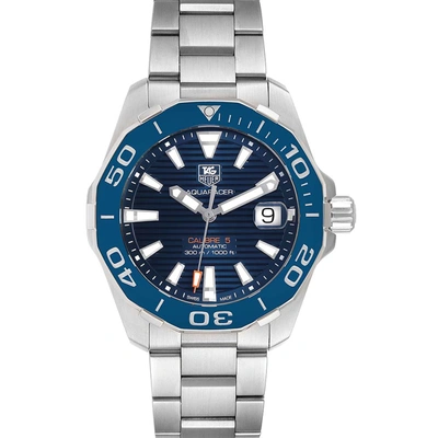 Pre-owned Tag Heuer Blue Stainless Steel Aquaracer Automatic Way211c Men's Wristwatch 41 Mm