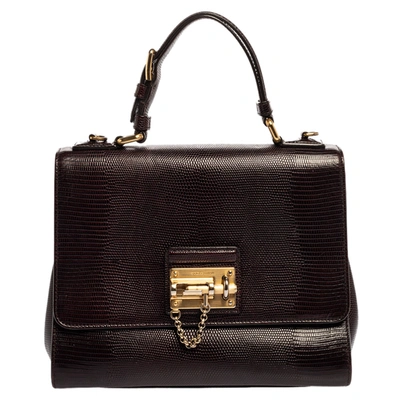 Pre-owned Dolce & Gabbana Burgundy Lizard Embossed Leather Medium Miss Monica Top Handle Bag