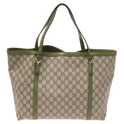 Pre-owned Gucci Green/beige Gg Supreme Canvas And Leather Medium Nice Tote
