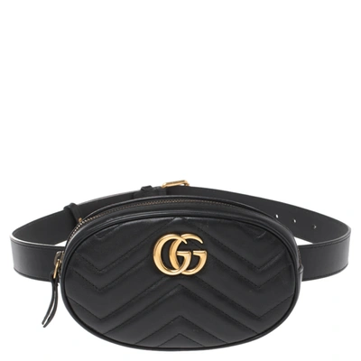 Pre-owned Gucci Black Matelass&eacute; Leather Gg Marmont Belt Bag