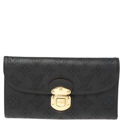 Pre-owned Louis Vuitton Black Monogram Mahina Leather Amelia Wallet