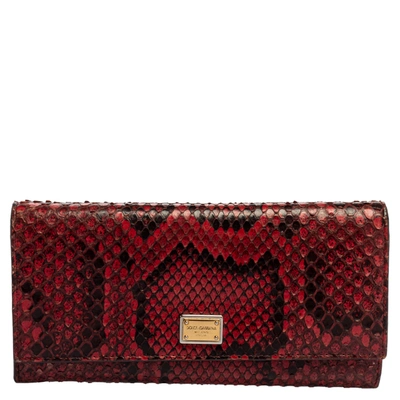 Pre-owned Dolce & Gabbana Red Python Dauphine Continental Wallet