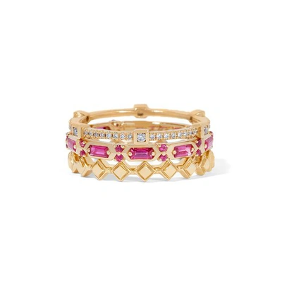 Shop Annoushka 18ct Gold Pink Sapphire Baguette Ring Stack
