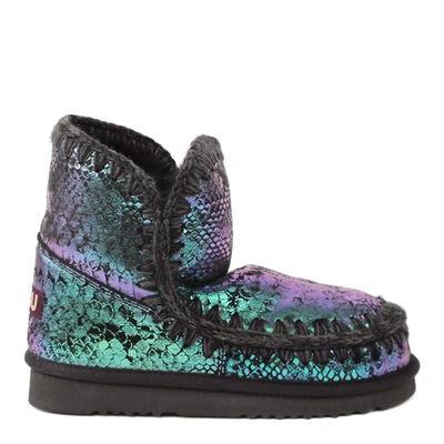 Shop Mou Black Eskimo 18 Boots In Iridescent Pythoned Leather In Fantasy Snakeskin