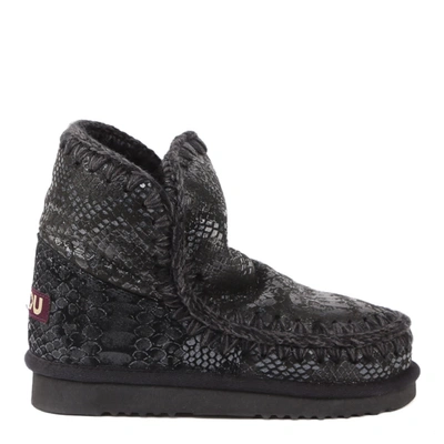 Shop Mou Black Eskimo 18 Boots In Pythoned Leather In Black Pearl Snakeskin