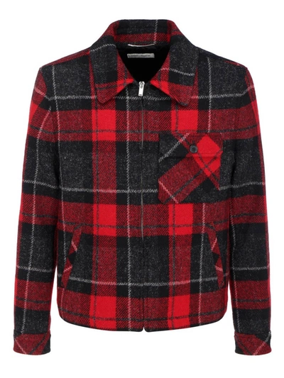Shop Saint Laurent Checked Jacket In Red