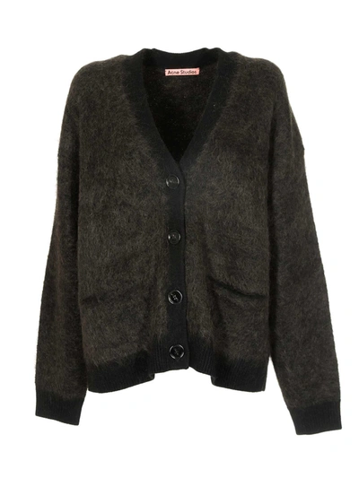 Shop Acne Studios Brushed Cardigan In Black And Olive In Green