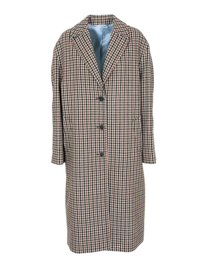 Shop Acne Studios Checked Coat In Light Blue And Orange In Beige