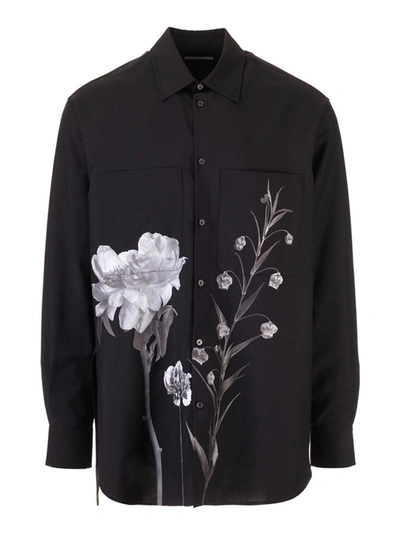 Shop Valentino Flower Print Shirt In Black