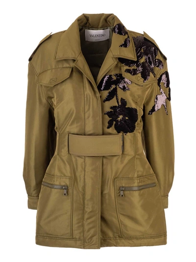 Shop Valentino Sequined Flowers Coat In Green