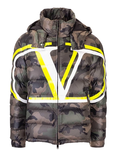 Shop Valentino Vlogo Camouflage Down Jacket In Green