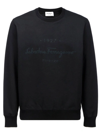 Shop Ferragamo Logo Lettering Embroidery Crewneck Sweatshirt In B In Black