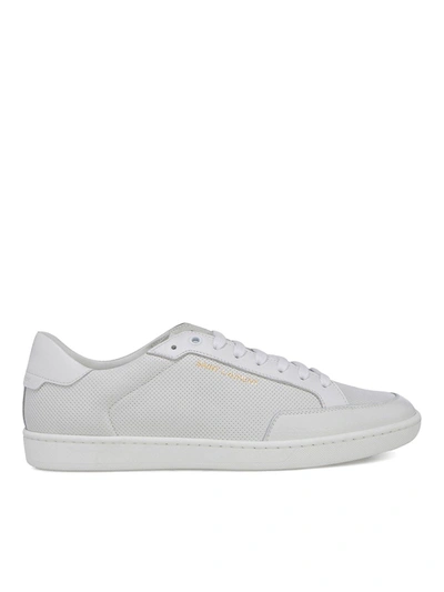 Shop Saint Laurent Drilled Leather Sneakers In White