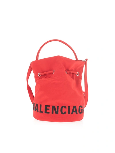 Shop Balenciaga Wheel Bucket Bag In Red