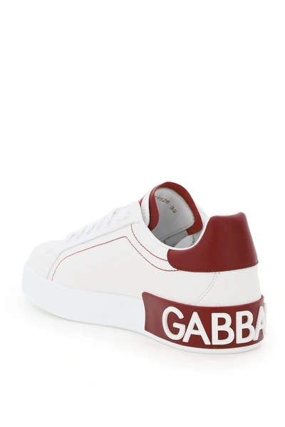 Shop Dolce & Gabbana Portofino Leather Sneakers In Bianco Rosso