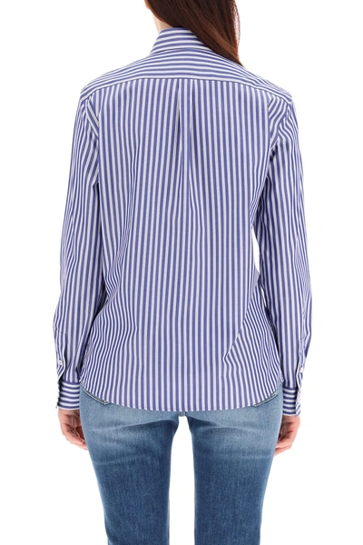 Shop Weekend Max Mara Striped Poplin Shirt In Riga Off White Blu