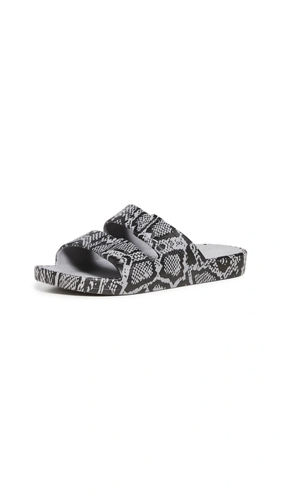 Shop Freedom Moses Moses Two Band Slides In Cobra Grey