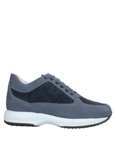 Shop Hogan Man Sneakers Slate Blue Size 9 Soft Leather, Textile Fibers
