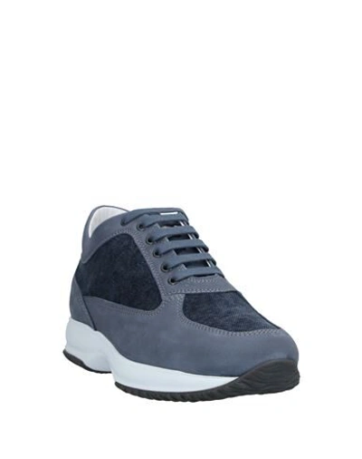 Shop Hogan Man Sneakers Slate Blue Size 9 Soft Leather, Textile Fibers
