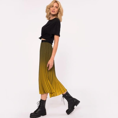 Shop Nissa Yellow Pleated Midi Skirt