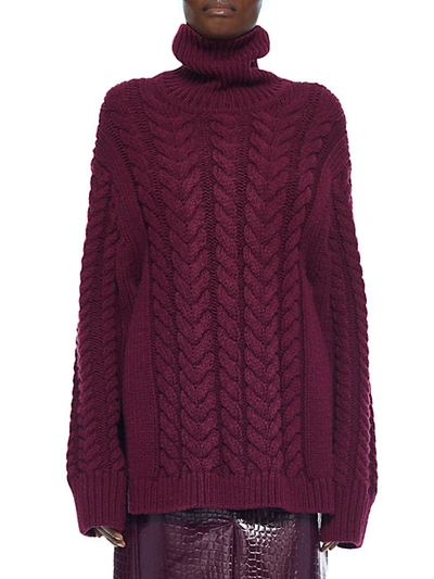 Shop Tibi Cable Knit Open Back Turtleneck Sweater In Burgundy