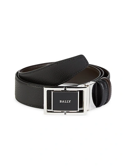 Shop Bally Men's Logo Leather Belt In Black