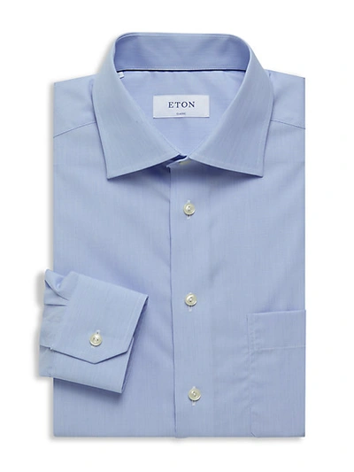 Eton Contemporary Fit Solid Dress Shirt With Floral Cuffs In Blue