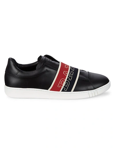 Shop Bally Logo Leather Slip-on Sneakers In Black