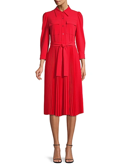 Shop Elie Tahari Ere Pleated Shirtdress In Red Gold